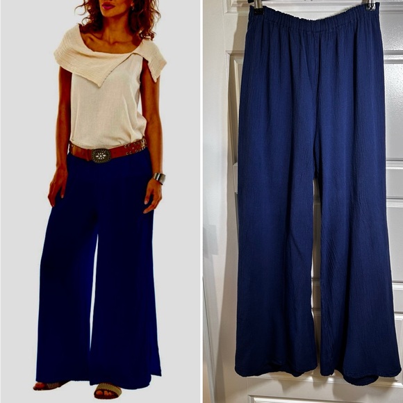 Oh My Gauze! Pants - OH MY GAUZE!  Kate Saffire Wide Split Leg Cotton Pull On Comfort Pants Sz 2/ 28